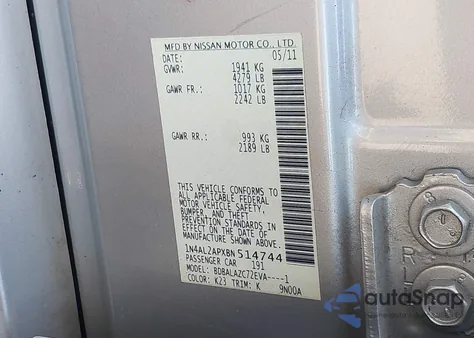 2011 Nissan Altima 2.5 z USA, uszkodzony, nr VIN 1N4AL2APXBN514744